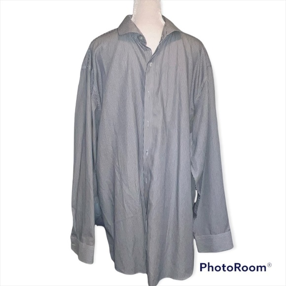 Men's Kenneth Cole Non Iron Slim Fit Blue/White Striped Shirt Sz 18 1/2 34/35 - Picture 1 of 4